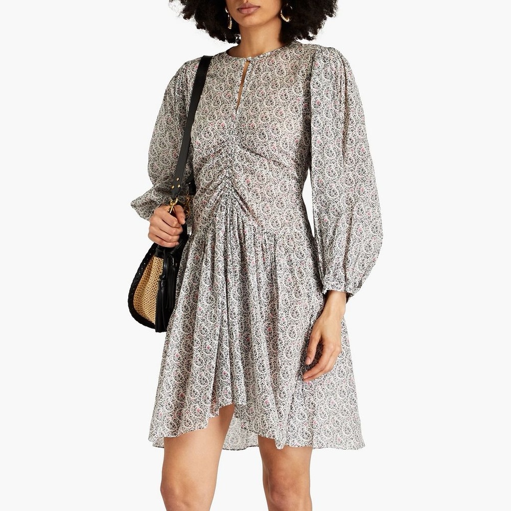 Isabel Marant Etoile Marili Ruched Mini Dress In Floral Printed